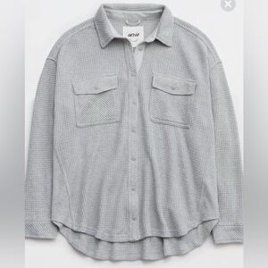 Aerie LumberJane Waffle Shirt Heather Gray Button Down Top Small